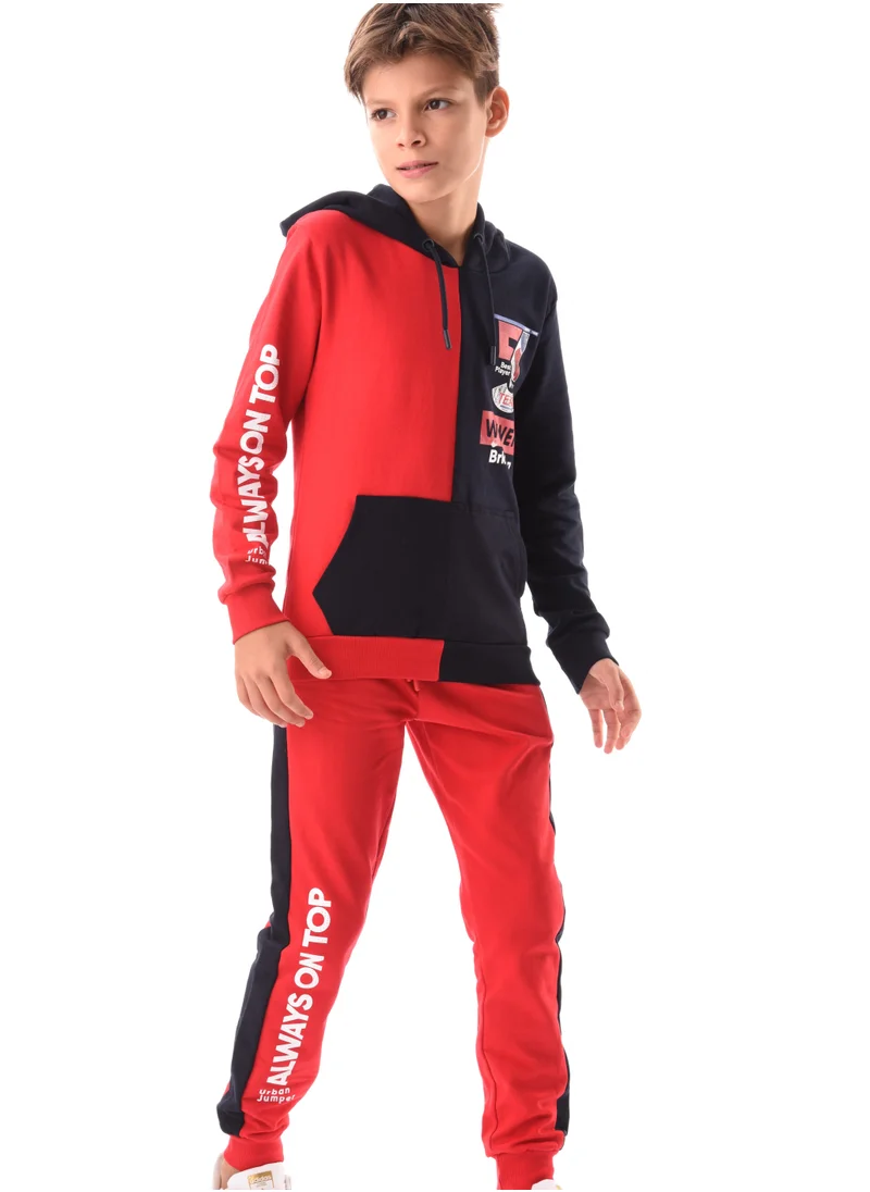 URBASY Urbasy Kids 100% Cotton SweatJacket with Joggers Set - RED