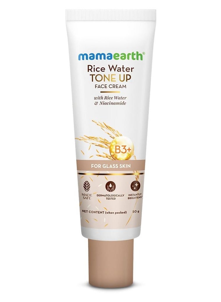 Mama Earth Rice Water Tone Up Face Cream with Rice Water & Niacinamide for Glass Skin 50g | Instantly Brightens | Even Skin Tone | Adds Glow | All Skin Types | Korean Rice Tone Up - Image 1