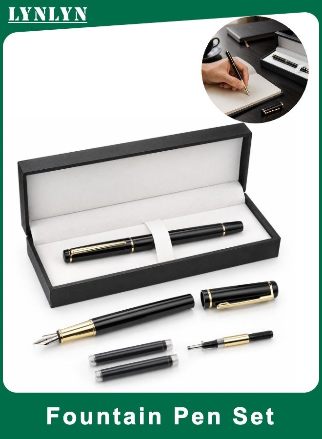 LYNLYN Fountain Pen Set, Black Gold Writing Pen with Gift Box and Ink Cartridges, Elegant Pen for Office, Journaling, Signing and Gifting - Image 1
