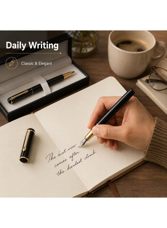 LYNLYN Fountain Pen Set, Black Gold Writing Pen with Gift Box and Ink Cartridges, Elegant Pen for Office, Journaling, Signing and Gifting - Image 2