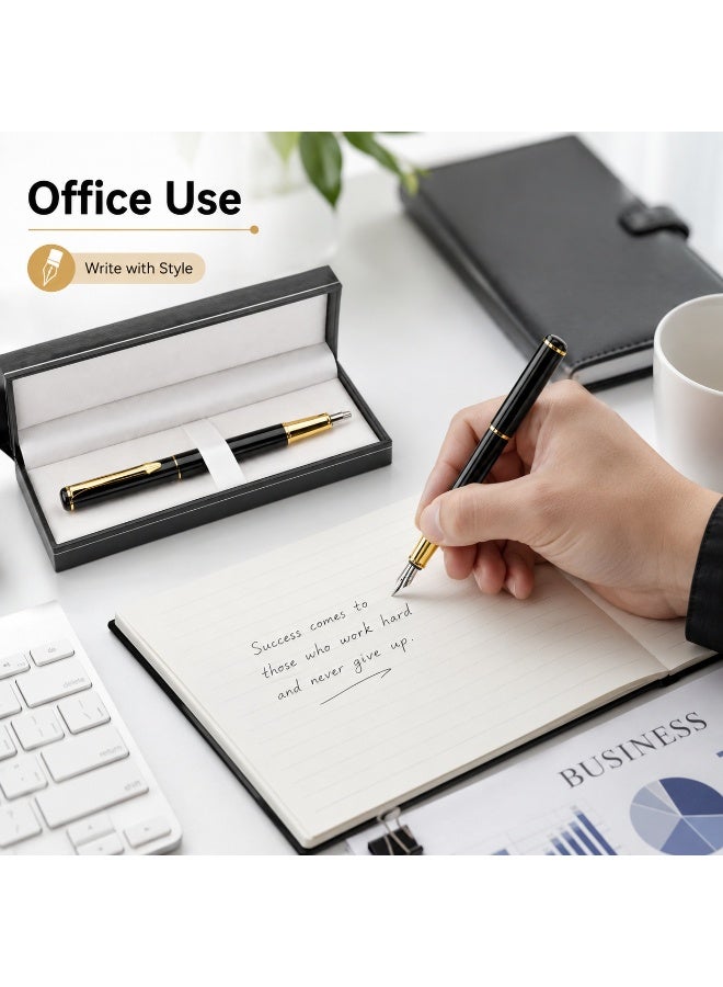 LYNLYN Fountain Pen Set, Black Gold Writing Pen with Gift Box and Ink Cartridges, Elegant Pen for Office, Journaling, Signing and Gifting - Image 5