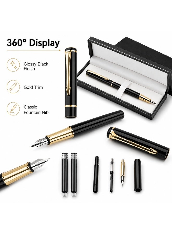 LYNLYN Fountain Pen Set, Black Gold Writing Pen with Gift Box and Ink Cartridges, Elegant Pen for Office, Journaling, Signing and Gifting - Image 3