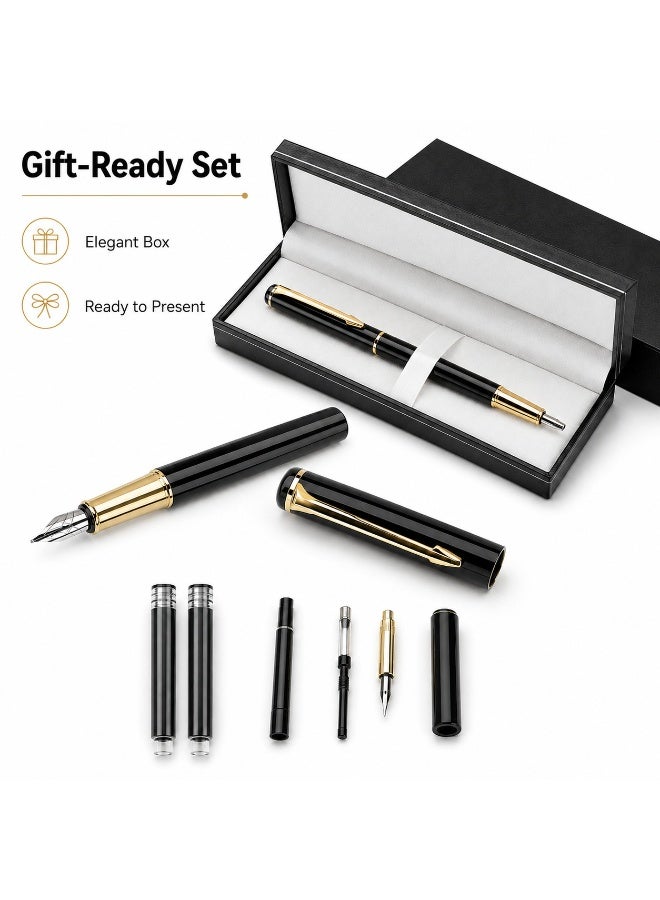 LYNLYN Fountain Pen Set, Black Gold Writing Pen with Gift Box and Ink Cartridges, Elegant Pen for Office, Journaling, Signing and Gifting - Image 4