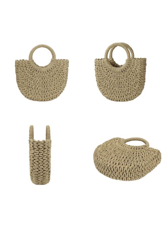 Youjaree Womens Straw Beach Bag Woven Crossbody Shoulder Bags Top Handle Satchel Handbag Purse for Summer, Khaki, One size - Image 2