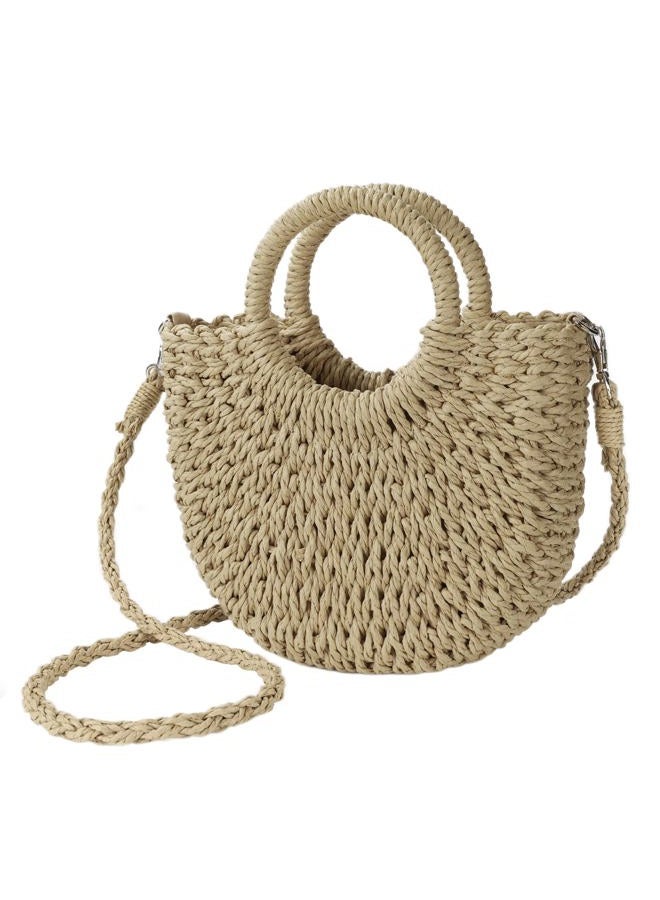 Youjaree Womens Straw Beach Bag Woven Crossbody Shoulder Bags Top Handle Satchel Handbag Purse for Summer, Khaki, One size - Image 1