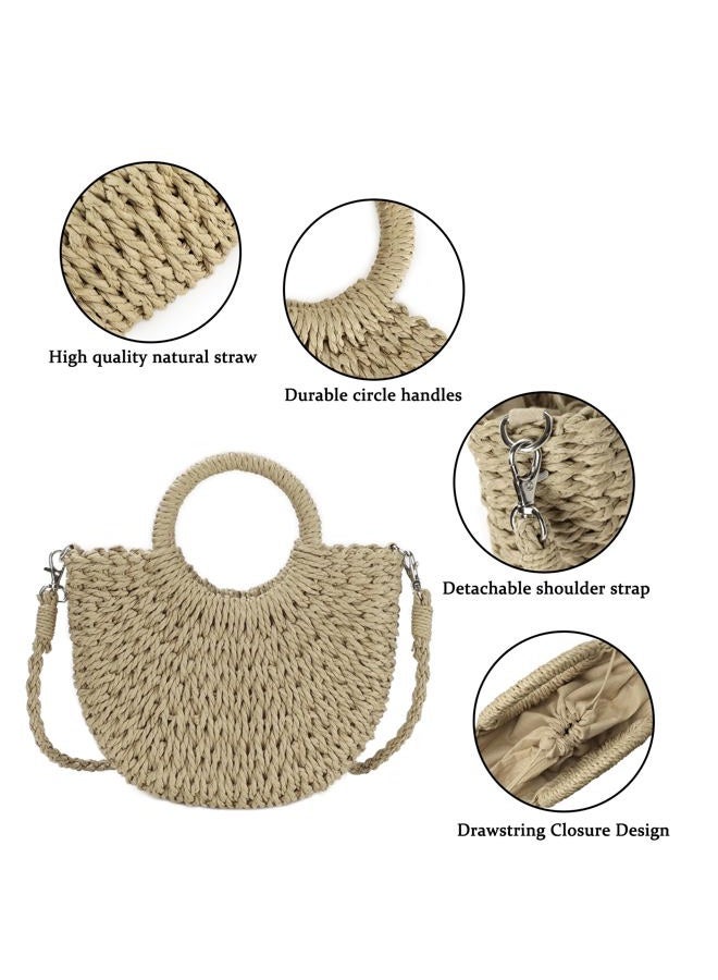 Youjaree Womens Straw Beach Bag Woven Crossbody Shoulder Bags Top Handle Satchel Handbag Purse for Summer, Khaki, One size - Image 4