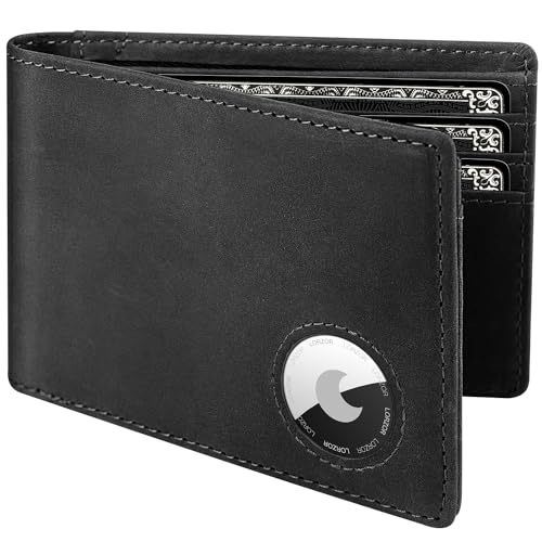 LORZOR Men's Bifold Leather AirTag Wallet with RFID Blocking and ID Window - Holds up to 12 Cards - Image 1