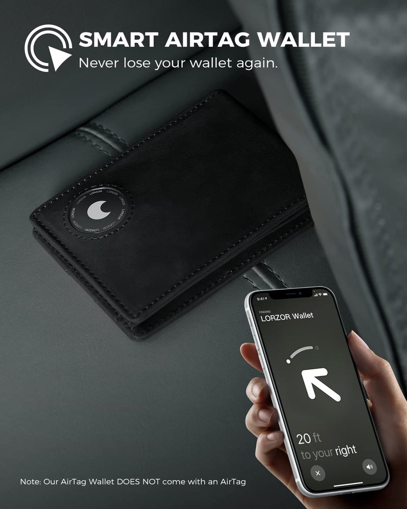 LORZOR Men's Bifold Leather AirTag Wallet with RFID Blocking and ID Window - Holds up to 12 Cards - Image 5