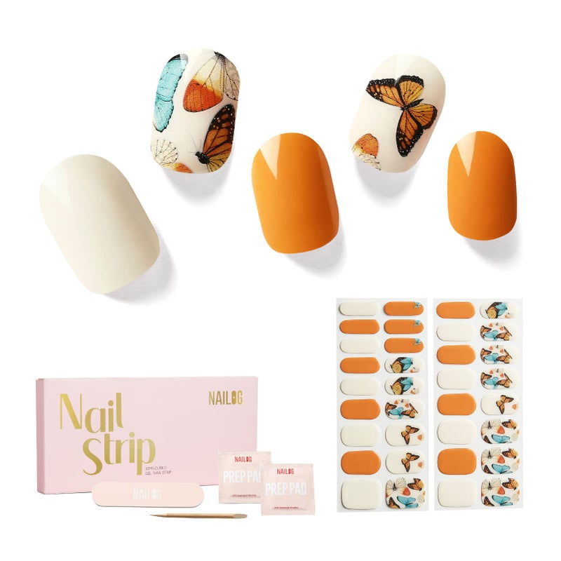 NAILOG Semi Cured Gel Nail Strips 34 pcs SalonQuality Gel Nail Stickers Long Lasting Nail Wraps for Women with Soft Gel Finish  Butterflies