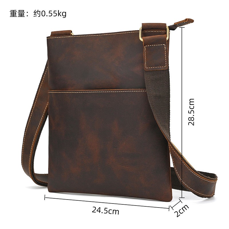 Men'S Genuine Leather Shoulder Bag, Crazy Horse Leather Crossbody Bag, Top Layer Cowhide Flap Shoulder Bag, Ipad Bag, Exclusively For Sales - Image 1