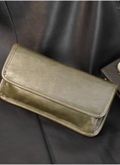 Generic Fashion retro men's medium and long wallet retro trendy men's versatile youth clutch bag multi-card slot coin purse wallet retro green  - Image 1