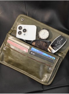 Generic Fashion retro men's medium and long wallet retro trendy men's versatile youth clutch bag multi-card slot coin purse wallet retro green  - Image 3