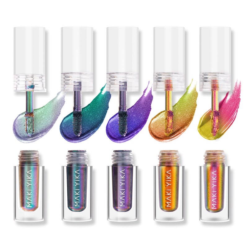 MAKI YIKA 5Pc Glitter Eyeshadow Liquid Multichrome Eyeshadows Long Lasting Metallic Chameleon Eye Shadow Smudgeproof Holographic Eye Topper Glitters 13567