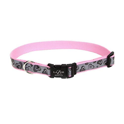 Coastal Pet - Lazer Brite - Reflective Adjustable Dog Collar, Pink New Hearts, 1" x 18"-26" - Image 3