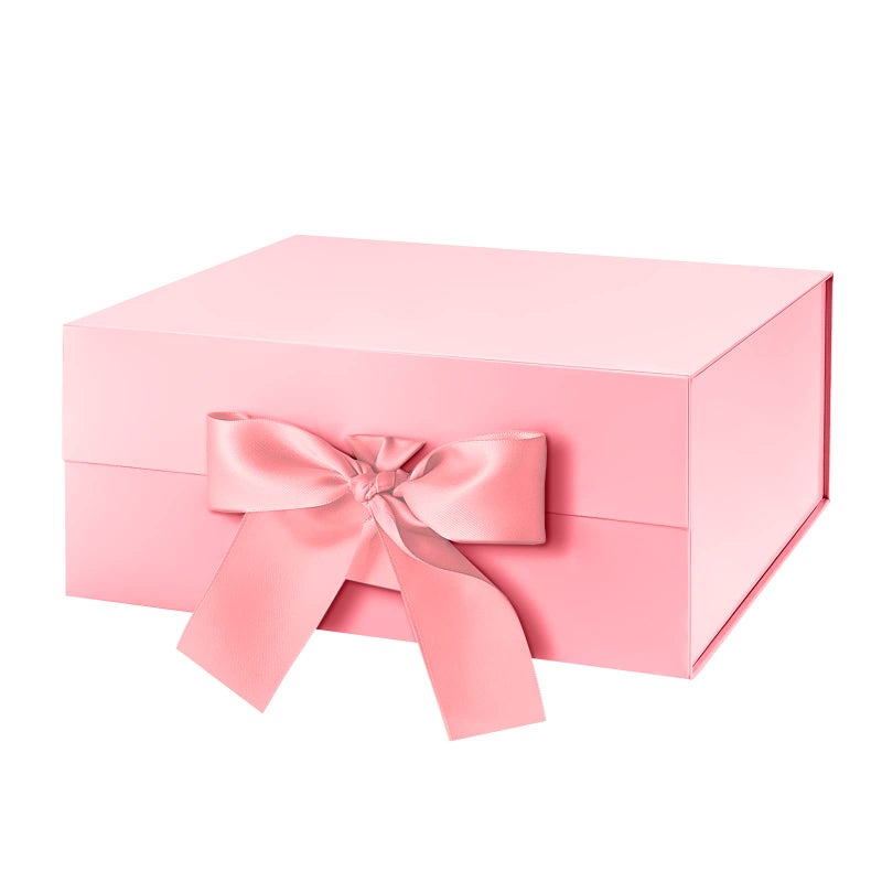 HAPPY POTATO Gift Box for Presents with Ribbon 9x6.5x3.8 Inches, Pink Gift Box with Lid, Bridesmaid Proposal Box (Glossy Pink) - Image 1