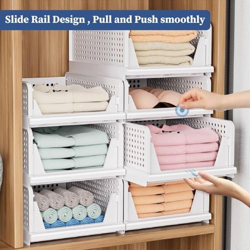 HomeStrap Set of 6, Stack it Up | Cloth Stacker | Foldable Shirt Storage Stacker for Wardrobe | Plastic Stackable Closet Organizer | White - Image 4