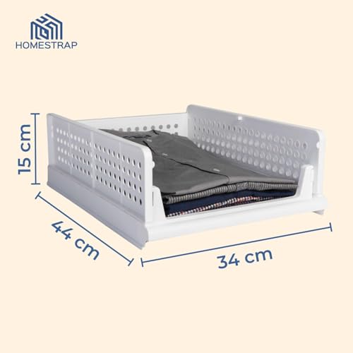 HomeStrap Set of 6, Stack it Up | Cloth Stacker | Foldable Shirt Storage Stacker for Wardrobe | Plastic Stackable Closet Organizer | White - Image 2