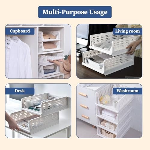 HomeStrap Set of 6, Stack it Up | Cloth Stacker | Foldable Shirt Storage Stacker for Wardrobe | Plastic Stackable Closet Organizer | White - Image 3