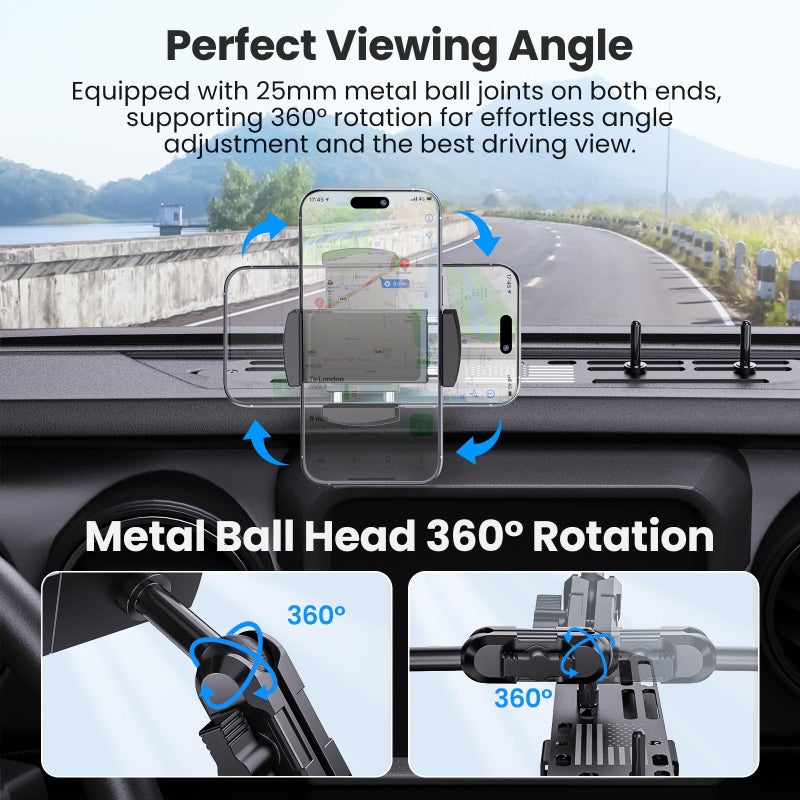 DIAMOOKY Upgraded Metal Phone Mount for Jeep Wrangler JL JLU 2018-2023 & Gladiator JT 2020 2021 2022 2023 Accessories, Dash Phone Holder with Duck Mounts System Kit (Not for 4xe & 2024+) - Image 4