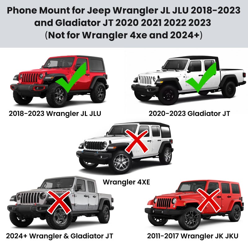 DIAMOOKY Upgraded Metal Phone Mount for Jeep Wrangler JL JLU 2018-2023 & Gladiator JT 2020 2021 2022 2023 Accessories, Dash Phone Holder with Duck Mounts System Kit (Not for 4xe & 2024+) - Image 2
