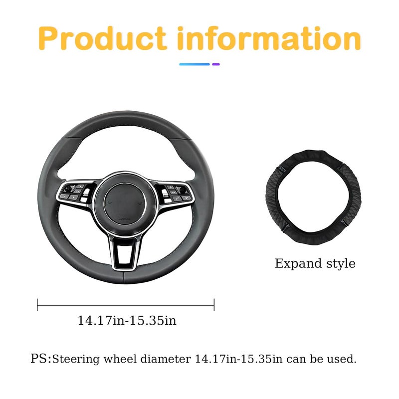 Osilly Bling Car Steering Wheel Cover, 15 Inch Rhinestones Soft Leather Elastic Steering Wheel Protector, Sparkly Crystal Diamond for Women Girls, Car Interior Accessories for Most Cars (Black) - Image 2