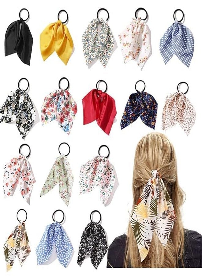 Minta Multicolour Satin Silk Summer Vibes Ponytail - Unique Ties Tween Hair Scarf Scrunchies for Women, Teen -3 Pieces - Image 1
