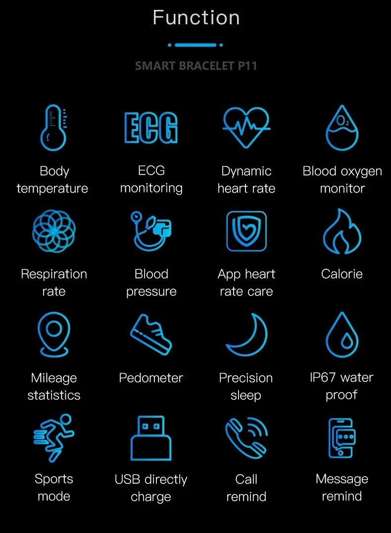 AROAQ P11 Plus Smart Watch, ECG Plus PPG Smart Wristband Fitness Tracker, Waterproof Smart Temperature Detection Watch, Blood Pressure Heart Rate Monitoring Sport Smart Band For Men And Women, (Black) - Image 4