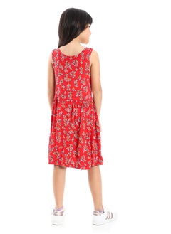 Andora Girls Soft & Comfy Sleeveless Floral Dress - Red  - Image 4