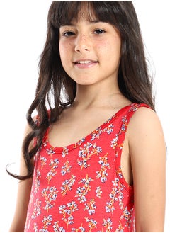 Andora Girls Soft & Comfy Sleeveless Floral Dress - Red  - Image 5