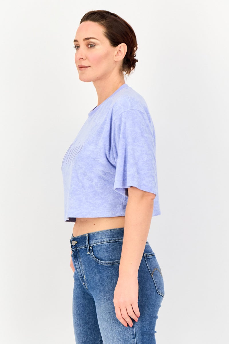 Juicy Couture Women Crew Neck Short Sleeve Embroidered T-Shirt, Purple - Image 2