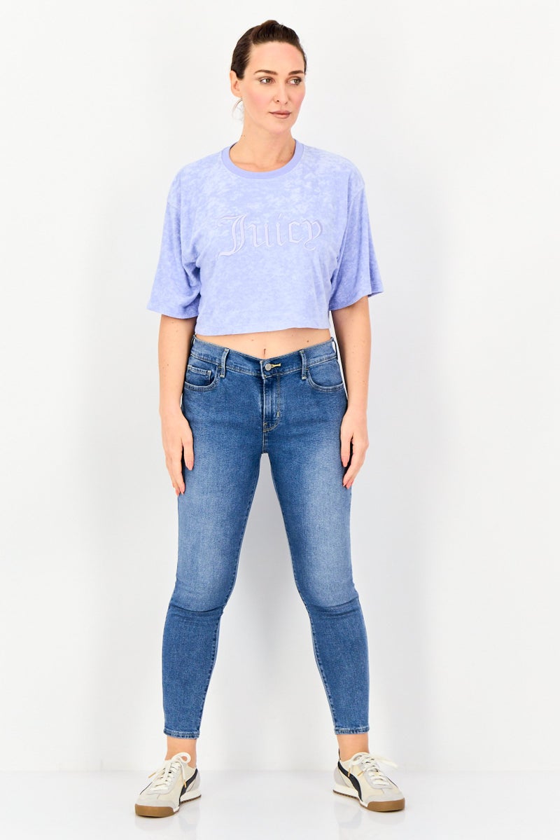 Juicy Couture Women Crew Neck Short Sleeve Embroidered T-Shirt, Purple - Image 4