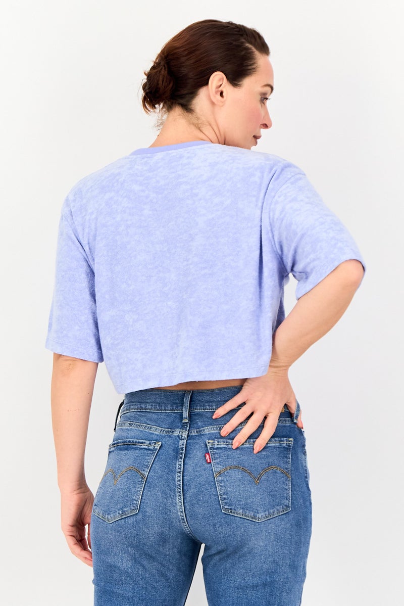 Juicy Couture Women Crew Neck Short Sleeve Embroidered T-Shirt, Purple - Image 3