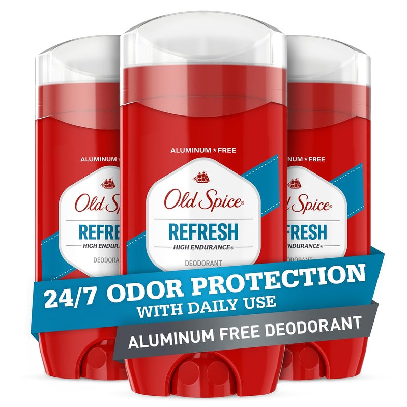 Old Spice مزيل عرق أولد سبايس عالي التحمل للرجال، خالي من الألمنيوم، حماية من الروائح على مدار 24/7، رائحة منعشة، 3 أونصات (عبوة من 3)  - Image 1