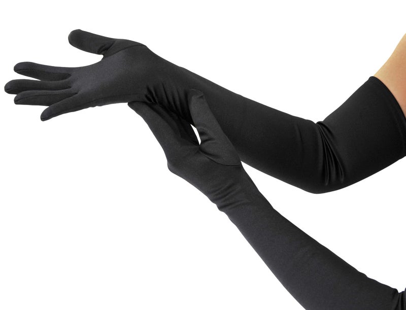 Nackiy Long Black Opera Gloves for Women, 1920s Satin Stretchy Elbow Length Party Gloves Costumes Bridal, 20inch - Image 1