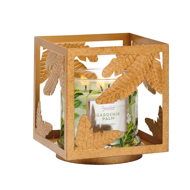 PartyLite Candle Holder - Square Golden Frond Metal Jar Holder for Scented Candles - Image 1