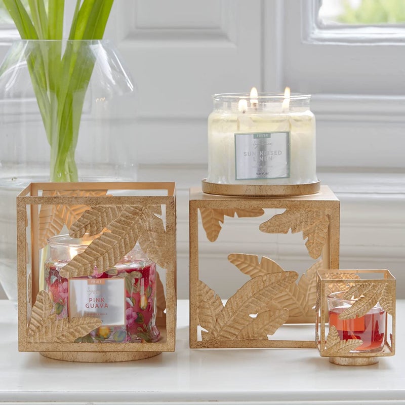 PartyLite Candle Holder - Square Golden Frond Metal Jar Holder for Scented Candles - Image 4