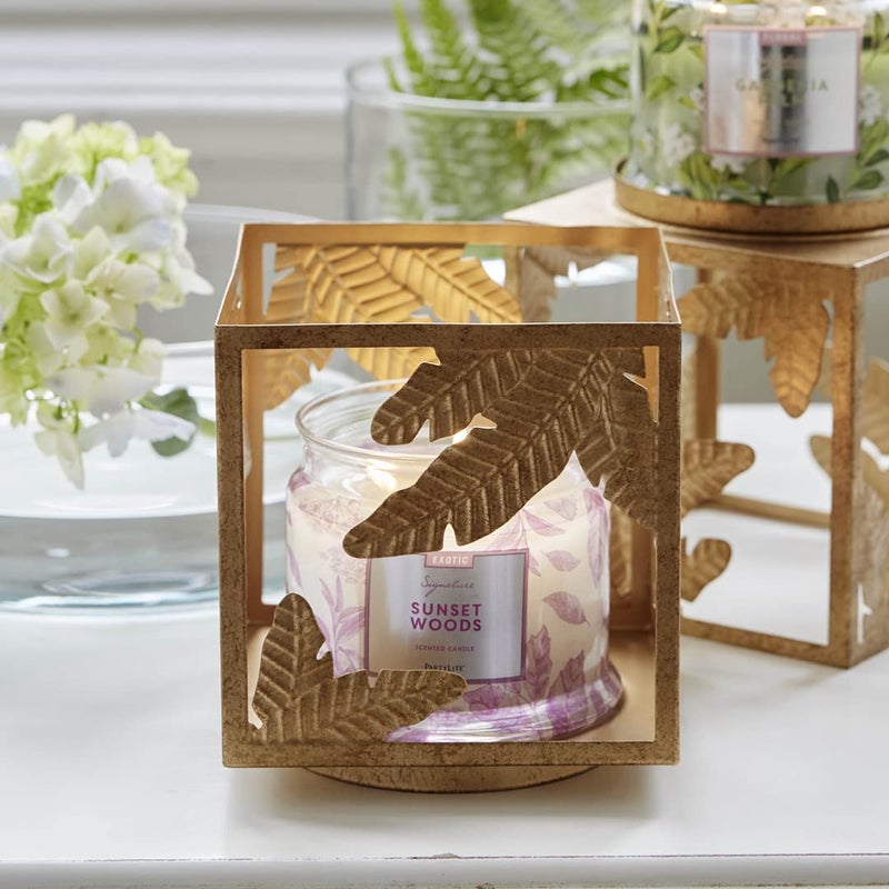 PartyLite Candle Holder - Square Golden Frond Metal Jar Holder for Scented Candles - Image 5