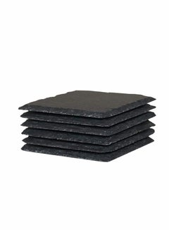 Y&D 6 Pack 4 x Inch Slate Coasters for Drinks-Set Gorgeous Black Stone Coasters Square Cup Coaster Drink Bar Kitchen Home Decor Handmade Natural Rough Edge  - Image 1