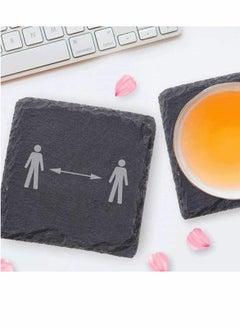 Y&D 6 Pack 4 x Inch Slate Coasters for Drinks-Set Gorgeous Black Stone Coasters Square Cup Coaster Drink Bar Kitchen Home Decor Handmade Natural Rough Edge  - Image 4