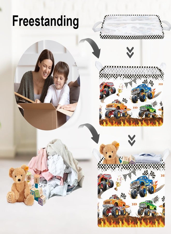 Clastyle Flame Race Car Kids Book Storage Basket Checkered Flag Clothes Organizer Bin Parents Gift Toy Box for Bedroom Shower, Truck, 40x30x30 cm - Image 3