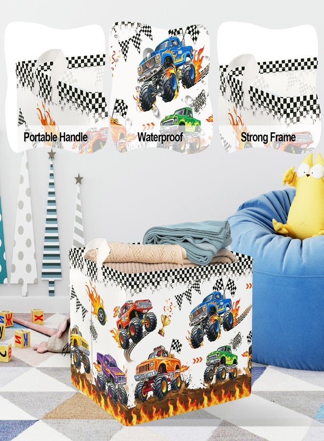 Clastyle Flame Race Car Kids Book Storage Basket Checkered Flag Clothes Organizer Bin Parents Gift Toy Box for Bedroom Shower, Truck, 40x30x30 cm - Image 4