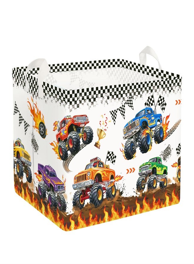 Clastyle Flame Race Car Kids Book Storage Basket Checkered Flag Clothes Organizer Bin Parents Gift Toy Box for Bedroom Shower, Truck, 40x30x30 cm - Image 1