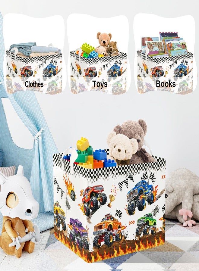 Clastyle Flame Race Car Kids Book Storage Basket Checkered Flag Clothes Organizer Bin Parents Gift Toy Box for Bedroom Shower, Truck, 40x30x30 cm - Image 5
