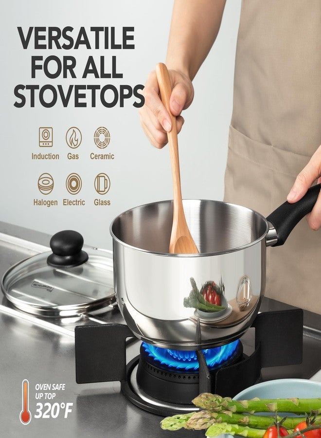 MICHELANGELO Stainless Steel Saucepan with Lid 6pcs, Triply Base Stainless Steel Pot Set, Saucepan Set with Bakelite Handle - 1QT & 2QT & 3QT - Image 4