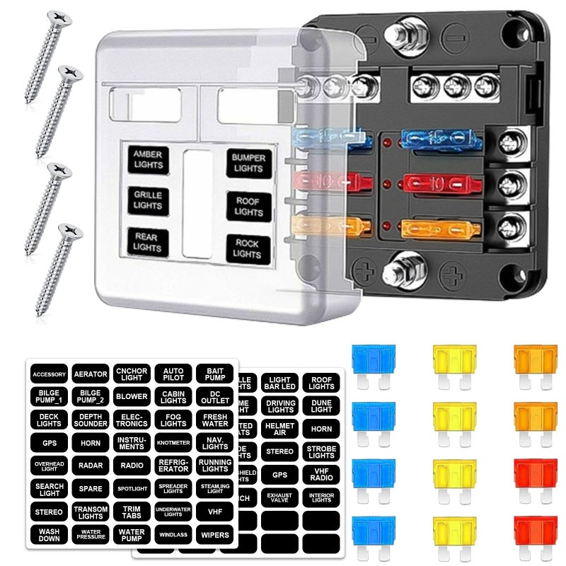 Yasdyri 6 Way 12V fuse box waterproof fuse box holder with LED indicator 6 way fuse block with 12V blade 6 circuit for Automotive Truck Boat Marine RV Van Vehicle - Image 3