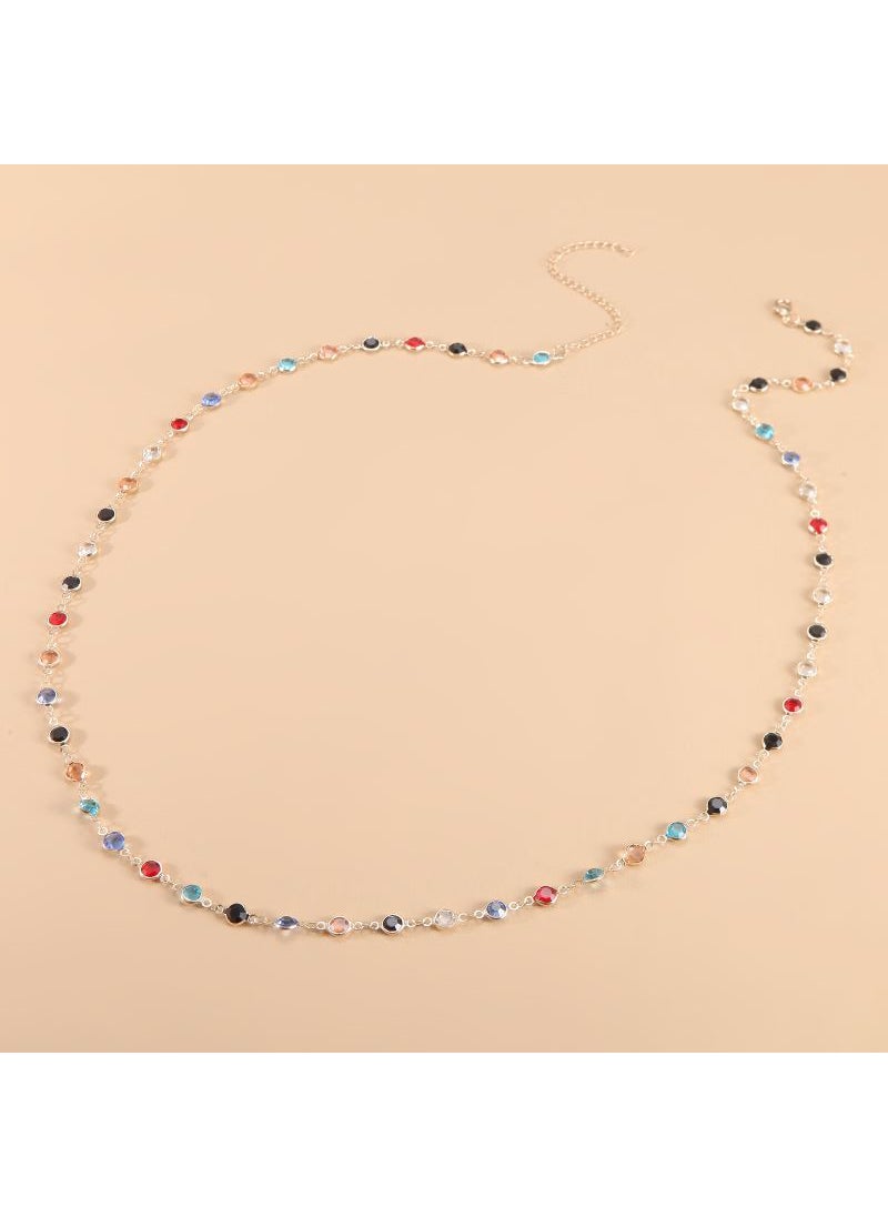 Generic Simple Single Layer Colorful Crystal Handmade Waist Chain Summer Fashion Beach Chain Women European Style Sequin Element Gold 