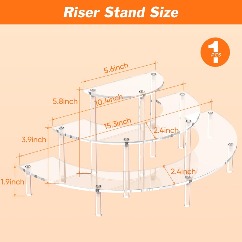 Dooiclear 3 Tier Acrylic Display Risers, Half Moon Cupcake Stand, Clear Perfume Organizer, Dessert Stand for Display, Clear Display Stand for Food, Cupcake, Perfume, Collections - Image 2