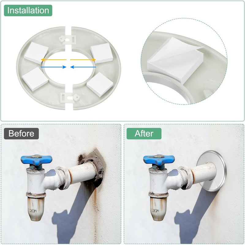 M METERXITY 2-Pack Wall Split Flange, for 0.8 Inch/20mm OD Pipe ABS Escutcheon Plate Round Self-Adhesive Plumbing Cover Plates for Water Pipe/Faucet [Silver Tone] - Image 4