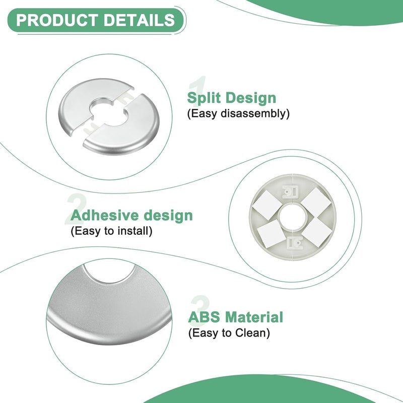 M METERXITY 2-Pack Wall Split Flange, for 0.8 Inch/20mm OD Pipe ABS Escutcheon Plate Round Self-Adhesive Plumbing Cover Plates for Water Pipe/Faucet [Silver Tone] - Image 2
