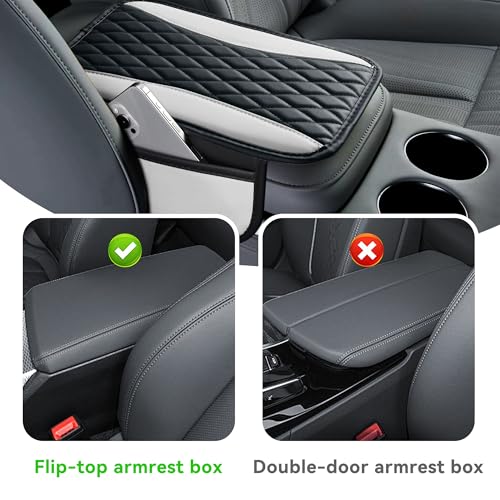 Tioollev Patchwork Leather Car Center Console Cover,Microfiber Leather Vehicle Armrest Protector Cushion with 2 Storage Bags,Universal Cars Armrest Cushion for SUV, Sedan, Truck (White) - Image 4